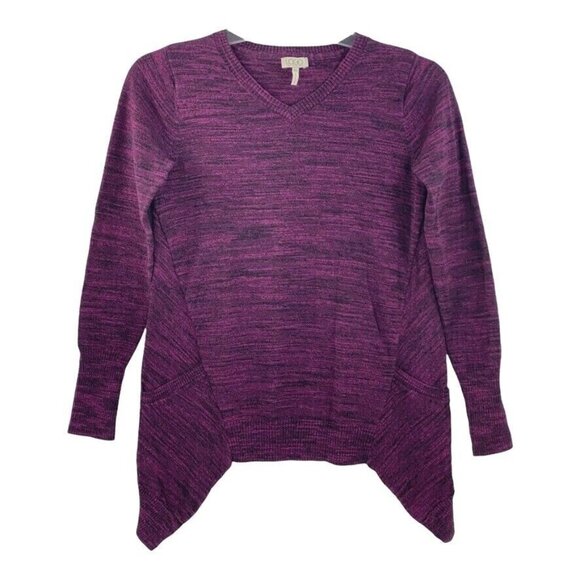 LOGO Lori Goldstein Sweater Size XS Cashmere Blend Heathered V-Neck Purple - Picture 1 of 10